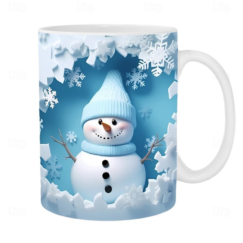 Christmas Gift Mug 3D Snowman 12oz, Cute Holiday Ceramic Coffee Cup, Festive Hot Chocolate Tea Mug for Winter, Xmas Party, Office, Home Decor Collectible3
