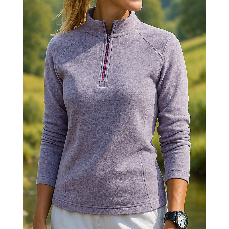 Women's Quarter Zip Sweater Long Sleeve Stand Collar Top Outdoor Thermal Warm Winter Polyester Purple Beige Grey Tennis Golf Running3