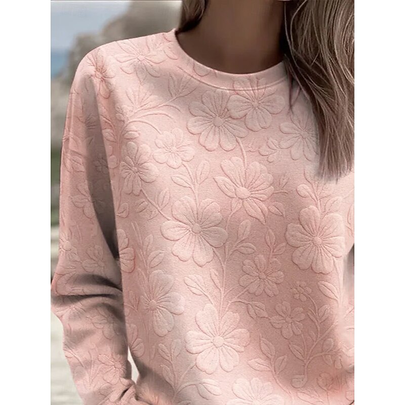 Women's Sweatshirts Floral Graphic Vintage Casual Long Sleeve Crew Neck Regular Tops Street Dailywear Casual Print Light Pink Pink Spring Fall Winter2