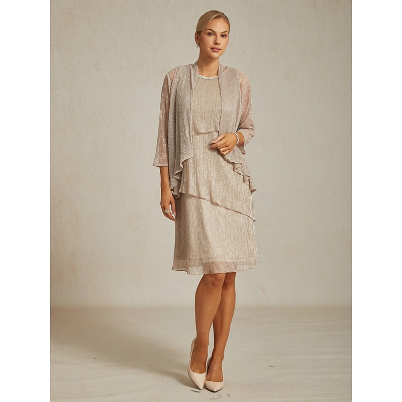 Women's Evening Tops Cover Up Jacket Solid Color Stylish Romantic Wedding 3/4 Length Sleeve Wedding Guest Evening Party Business Attire Pleated Layered Metallic Rose Gold Summer Spring Fall Winter4