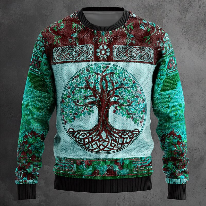 Men's Viking Tree Of Life Pullover Sweater Jumper Knitwear Crewneck Retro Vintage Casual Vacation Daily 3D Print Knitting Keep Warm Long Sleeve Spring Fall Winter Red Blue Green3