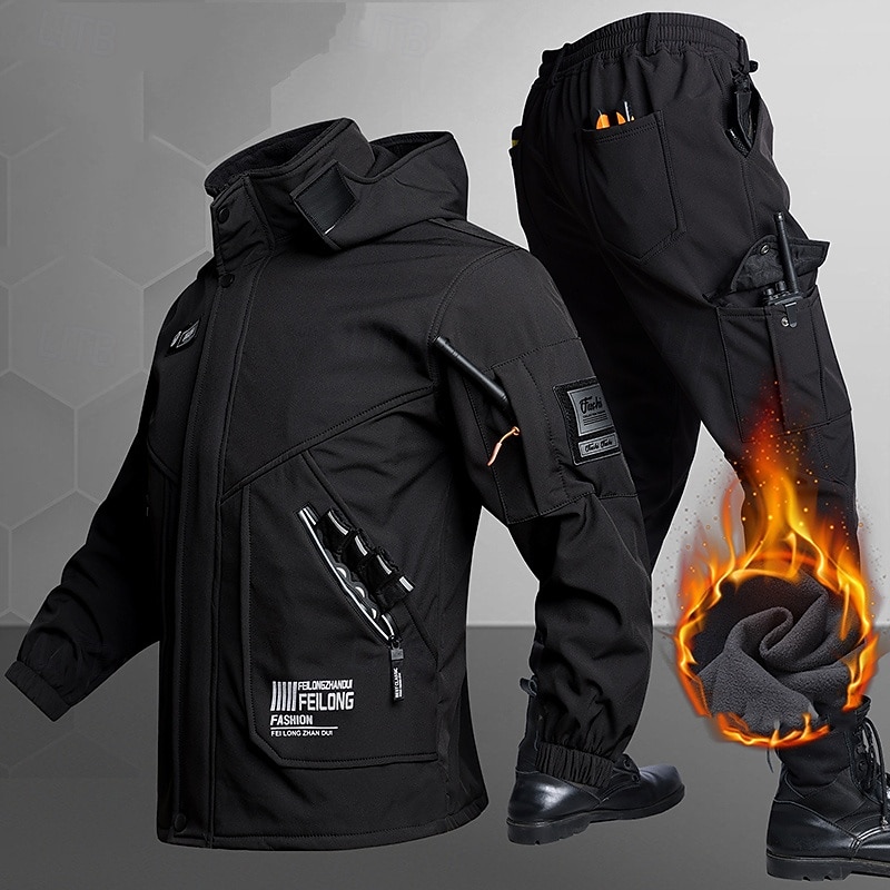 Men's Hiking Jacket Fleece Jacket Puffer Jacket Thermal Set Winter Outdoor Thermal Warm Windproof Top Black Green Grey