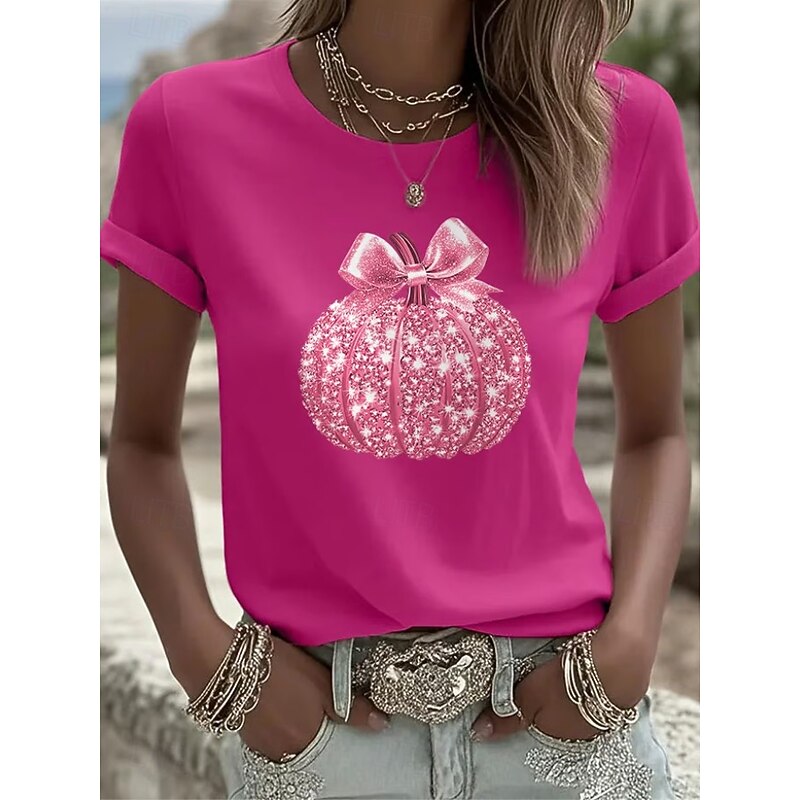 Halloween Women's T Shirt Graphic Pumpkin Vintage Stylish Classic Short Sleeve Crew Neck Round Neck Regular Tops Daily Going out Weekend Print Black White Pink Rose Pink Summer Spring Fall