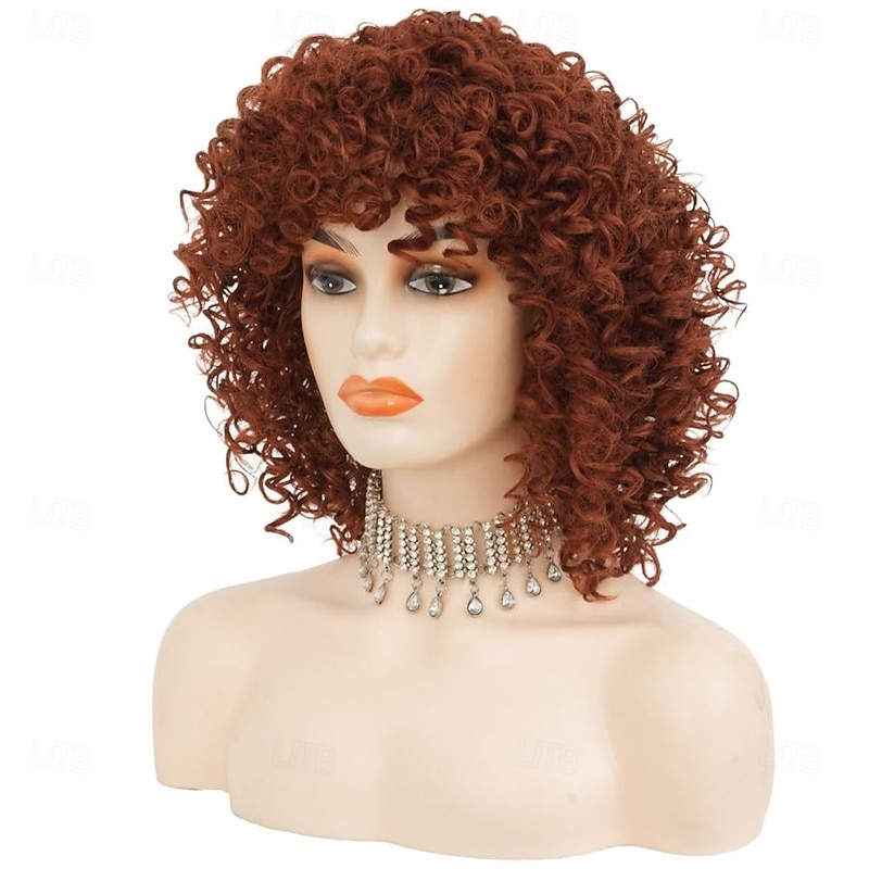 Afro Wig Red Curly Short Wigs for Black Women 70s 80s Big Bouncy Fluffy Kinky Curly Synthetic Fiber Hair Wig for Cosplay Halloween Use3