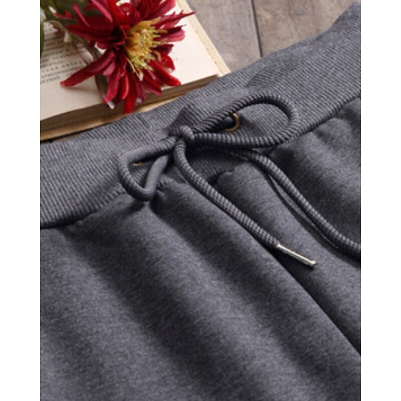 Women's Straight Casual Full Length Mid Waist Plain Elastic Waist Thermal Warm Stretchy Vacation Street Causal Grey Black Winter Loose Fit3