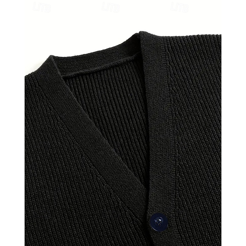 Men's Sweater Vest Dress Sweater Vest Knitwear Cardigan Vest Ribbed Knit Regular Tops Buttons Plain V Neck Fashion Classic Vacation Daily Wear Clothing Apparel Fall Winter Black S M L4