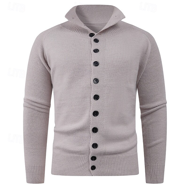 Men's Cardigan Sweater Cropped  Sweater Knit Sweater Ribbed Knit Regular Tops Buttons Plain Lapel Fashion Classic Vacation Daily Wear Clothing Apparel Fall Winter Black Pink S M L4