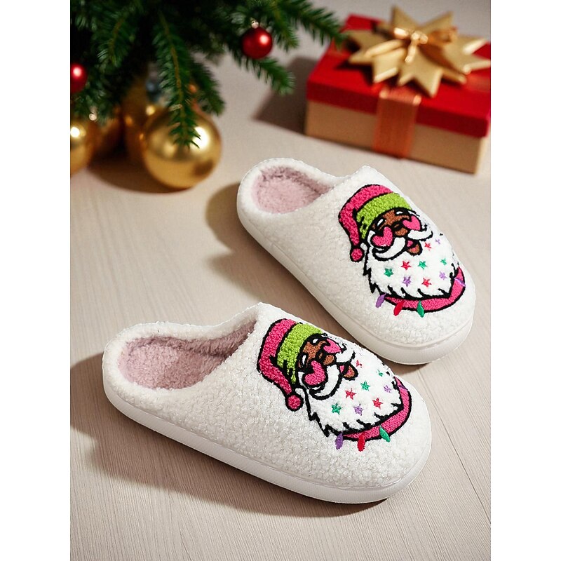 Women's Christmas Slippers with Santa Claus Pattern, Warm Indoor House Shoes for Holiday Winter Home Comfort3
