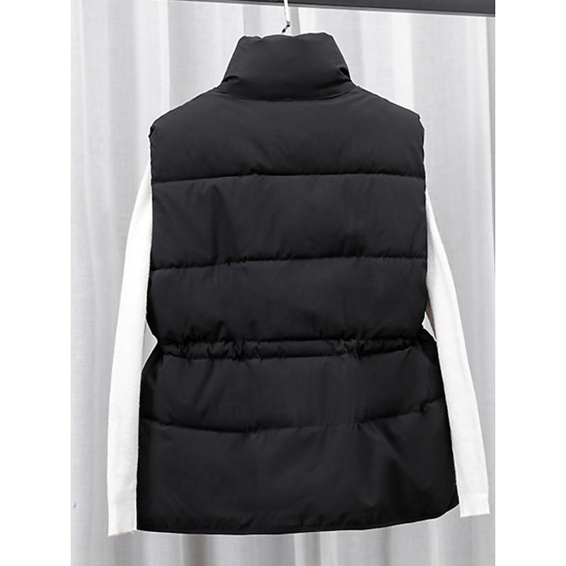 Women's Casual Jacket Comfortable Breathable Pocket Buttons Casual Plain Vacation Street Casual Daily Wear Single Breasted Short Stand Collar Regular Fit Sleeveless Outerwear Black Beige Coffee4