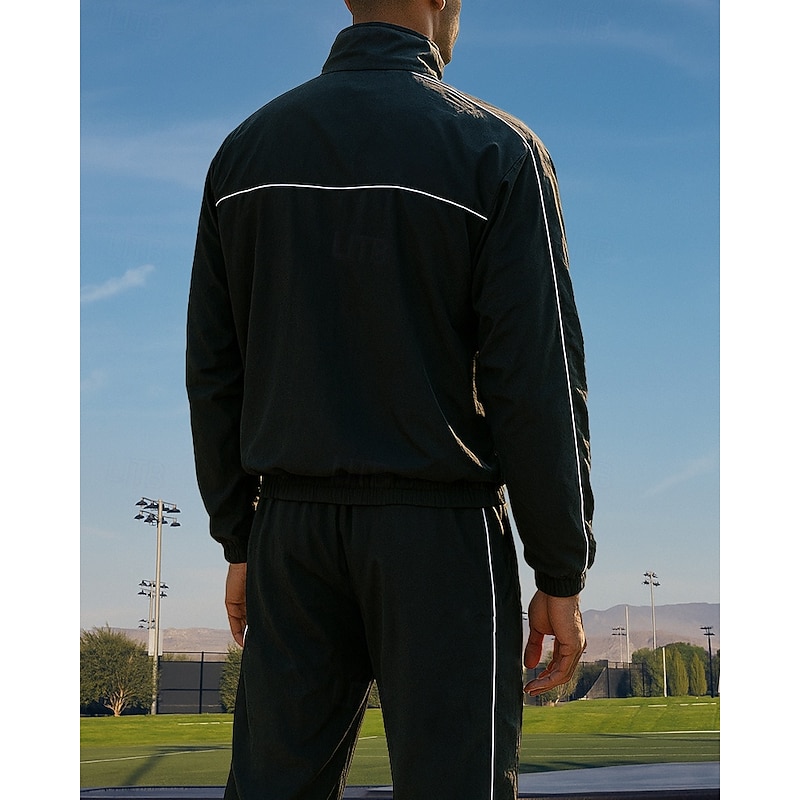 Men's 2 Piece Tracksuit Sweatsuit Sets Lounge Outfits  with Pocket Solid Colored Clothing Suit Fall Black White Outdoor Travel Running Lightweight Fashion Long Sleeve Sport Activewear Micro-elastic2