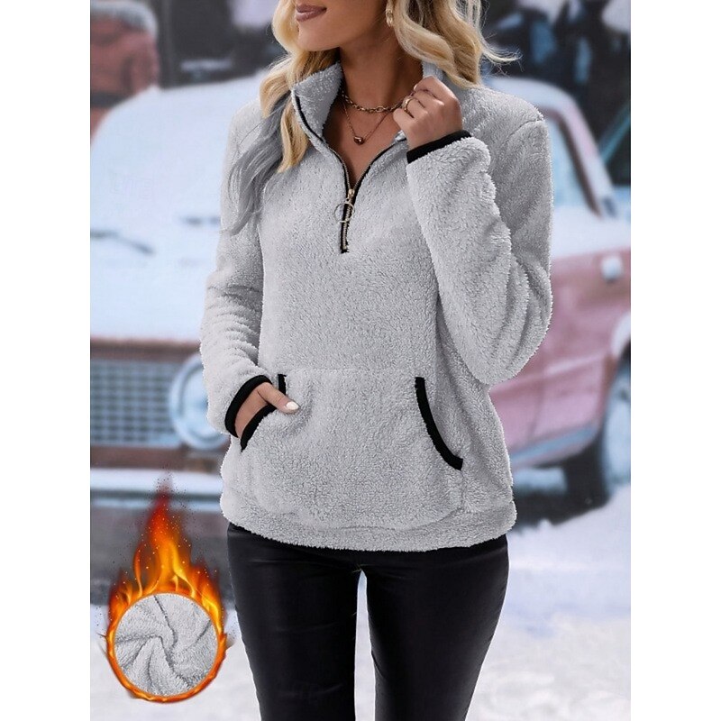Women's Winter Coat Sherpa Jacket Comfortable Breathable Zipper Pocket Casual Plain Vacation Street Casual Daily Wear Zipper Regular Turndown Regular Fit Long Sleeve Outerwear White Pink Purple3