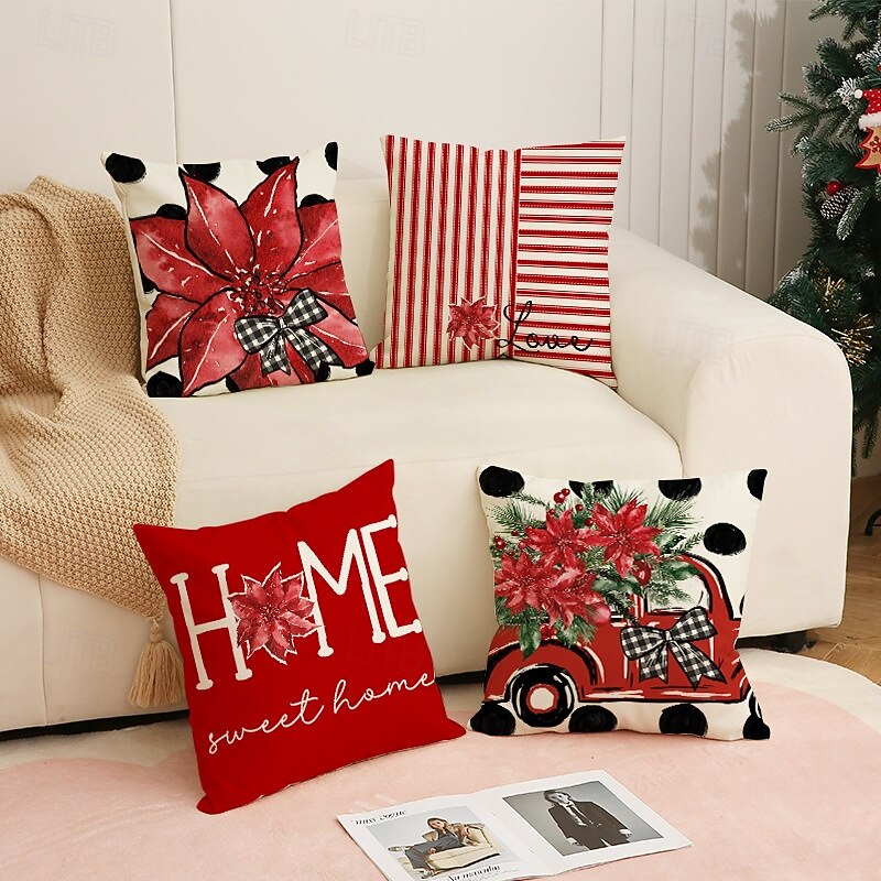 New Christmas Pillow Covers, Minimalist Alphabet Print Decorative Throw Cushions, Square Sofa Pillows for Holiday Home Decor4