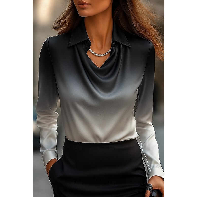 Women's Shirt Graphic Geometric Abstract Elegant Stylish Basic Long Sleeve Cowl Neck Regular Tops Work Party Evening Wear Daily Ruched Draped Black And White Red Blue Light Purple Spring Fall Winter