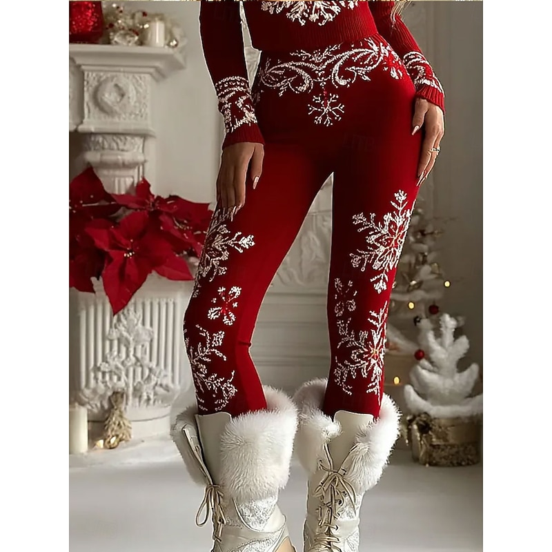Women's Leggings Vacation Vintage Ethnic Style Full Length High WaistPantsUgly Christmas Graphic Snowflake 3D Print Quick Dry Breathability Soft Stretchy Outdoor Home Causal Red Blue Purple Green
