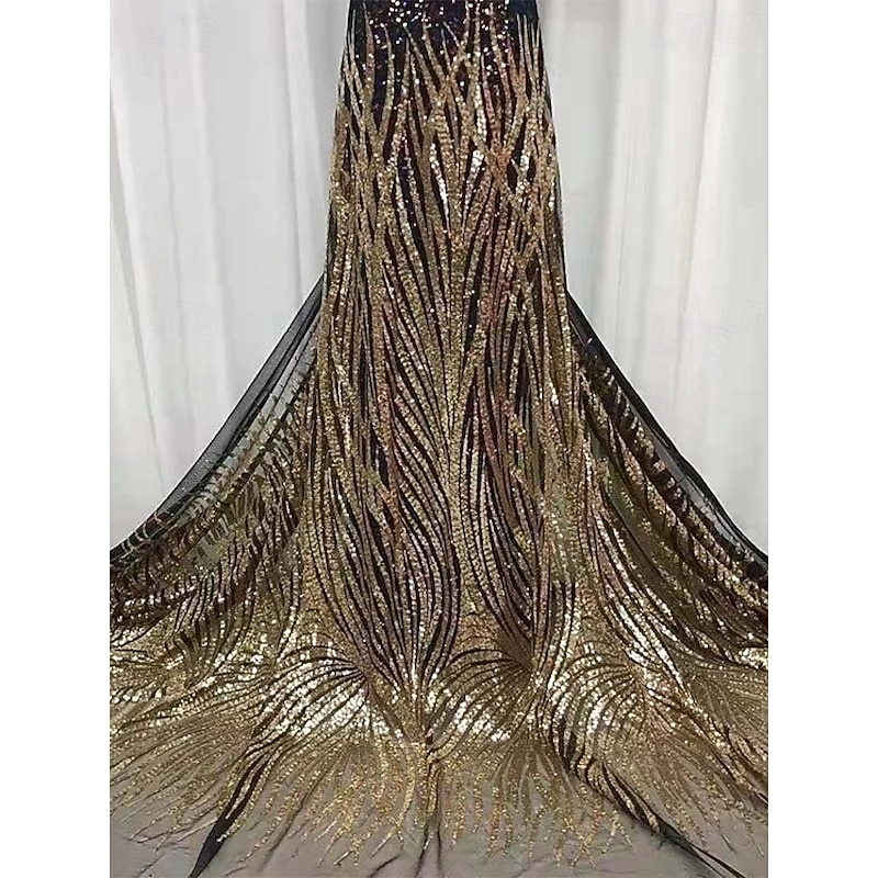 Black and Gold Sequin A-Line Evening Gown with Detachable Overskirt Elegant Dress Formal Wedding Sweep / Brush Train Long Sleeve High Neck Satin with Pleats 20254