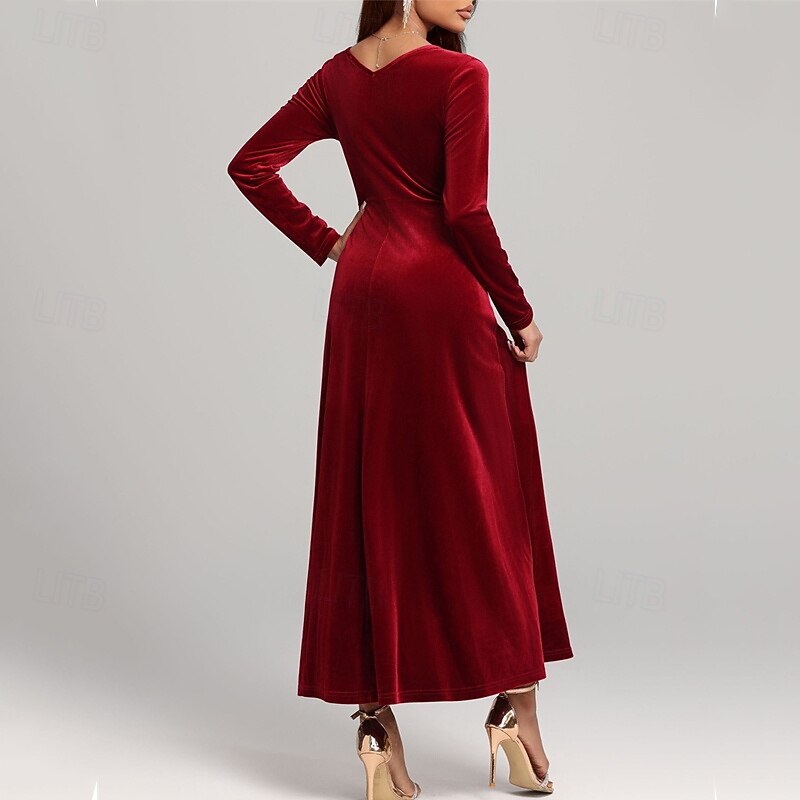 Women's Midi Dress Velvet Dress Cocktail Dress Elegant Vintage Fashion Outdoor Party Party Evening Wear Regular Fit Plain Long Sleeve Square Neck Red Blue Dark Green Purple Spring Autumn2
