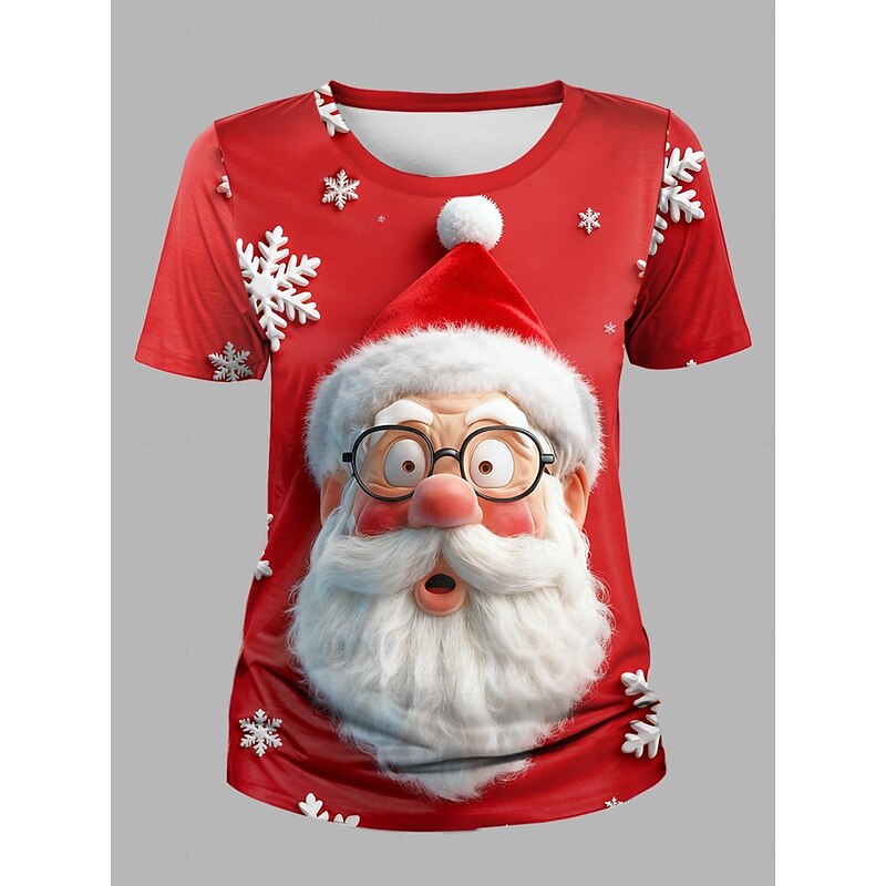 Christmas Women's T Shirt Graphic Santa Claus Vintage Stylish Classic Short Sleeve Crew Neck Regular Tops Daily Print Black White Yellow Red Orange Fall Winter3
