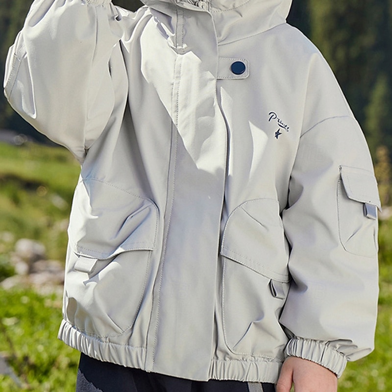 Kids Boys' Hiking Jacket Outdoor Jacket Outerwear Solid Color Long Sleeve Zipper Pocket Comfort Waterproof Windproof Coat Outdoor Fashion Daily Ash Orange Dark Blue Spring Fall 4 years+3