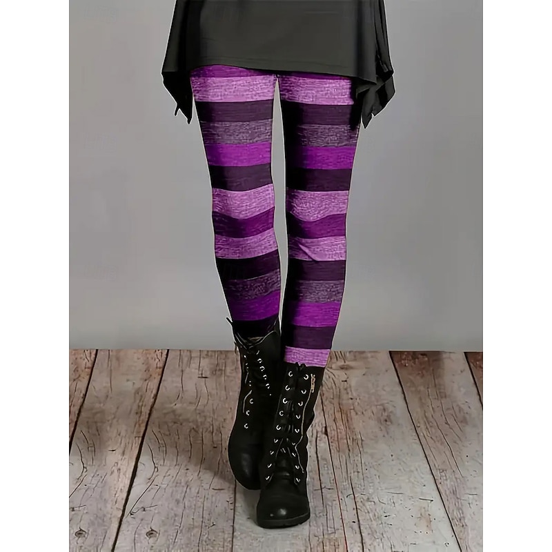 Women's Leggings Vacation Vintage Fashion Full Length High Waist Graphic Color Block Printing Thermal Warm Soft Breathable Stretchy Formal Outdoor Vacation Camel Blue Green Amethyst Spring Fall Winter3