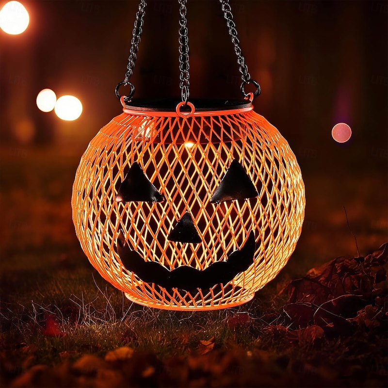 Halloween Outdoor Decorations, Solar Pumpkin Lights for Porch, Yard & Garden, Fall Orange LED Hanging Lanterns, Light Up Illuminated Pumpkins, Cute Solar Powered Decor for Outside