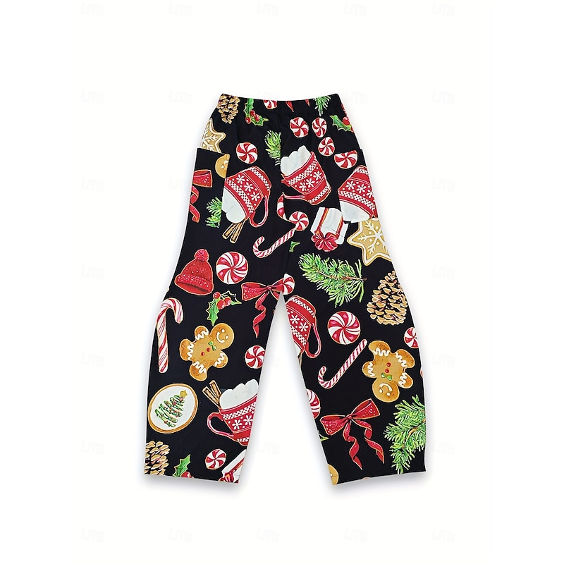 Women's Wide Leg Chinos Vacation Vintage Ethnic Style Full Length High WaistPantsUgly Christmas Graphic Christmas Elastic Waistband Inelastic Formal Vacation Street Black Pink Summer Spring Loose Fit2