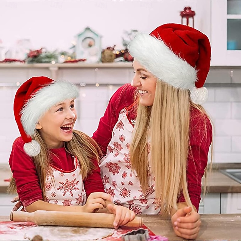 2 Pack Unisex Comfort Velvet Christmas Hats Classic Red Santa Hats for Kids, Teenagers & Adults - Thicken Extra for Christmas & New Year Festive Holiday Party Supplies4