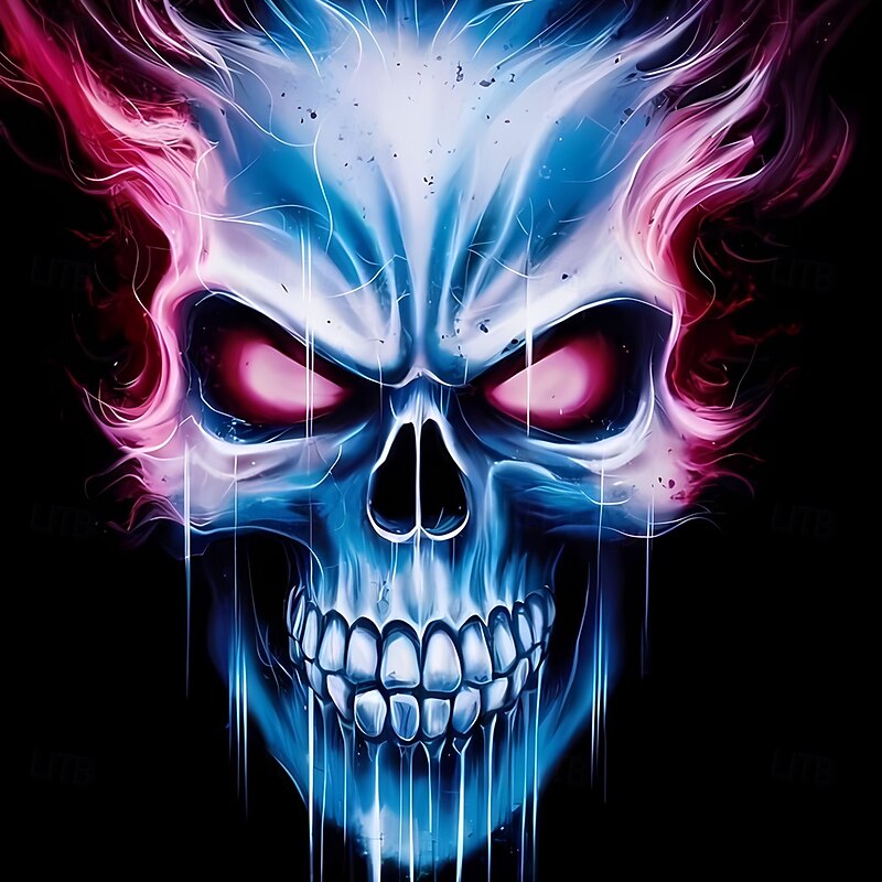 Halloween Men's Skull 3D T Shirt Long Sleeve T shirt 3D Print Crew Neck Shirt Fashion Exaggerated Street Casual Daily Lake Blue Blue Green Summer Spring Fall Clothing Apparel S M L XL XXL XXXL4