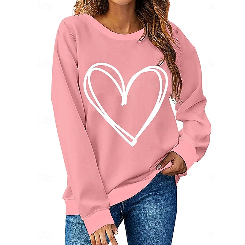 Women's Pullover Sweatshirt Heart Graphic Geometric Fashion Casual Long Sleeve Crew Neck Round Neck Regular Tops Street Dailywear Casual Print Black Pink Red Gray Fall Winter3