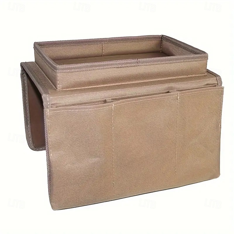 Sofa Armrest Storage Box with Built-in Tray - Multifunctional Storage Compartment Suitable for Remote Control Magazines Snacks and Beverages - Sturdy Fabric Side Pockets Dedicated for Living Room2