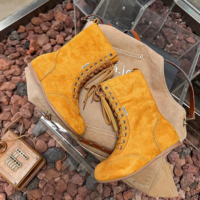 Men's Yellow Suede High-Top Boots – Urban Trendsetter, Comfortable Lace-Up Design for Casual or Everyday Wear2