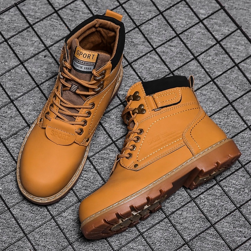 Men's High - Top PU Leather Work Boots | Durable Design with Adjustable Strap for Heavy - Duty Use