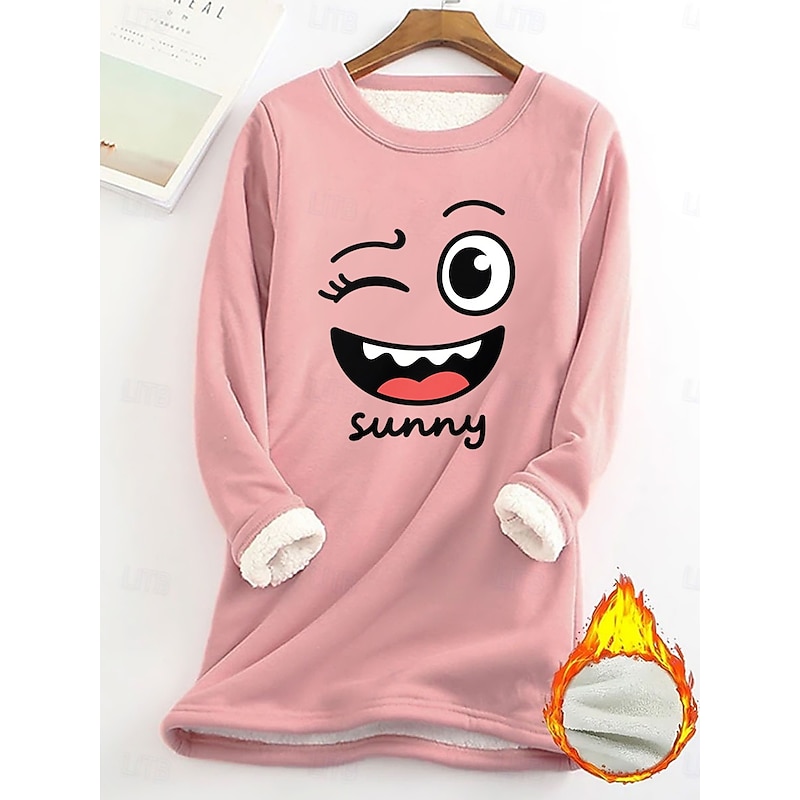 Women's Pullover Sweatshirt Graphic Warm Casual Fuzzy Long Sleeve Round Neck Regular Tops Street Casual Yellow Pink Dark Pink Blue Gray Spring Fall Winter