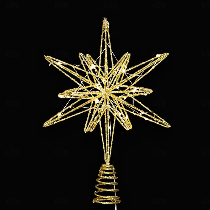 Christmas Tree Topper Star Led Light Xmas, Gold Glitter Iron Octagonal Star, Lighted Holiday Tree Topper, Hanging Xmas Decoration, Festive Home Table Decor Gift