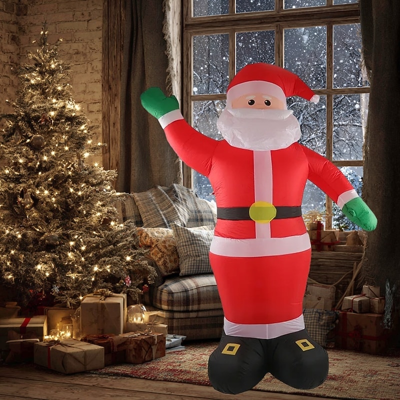 1 Pc 2.5M/8.2FT Christmas Green Hand Standing Santa Claus LED Inflatable Air Model Indoor and Outdoor Gathering Courtyard Lawn Atmosphere Decorative Light EU/US/UK/AU Plug3