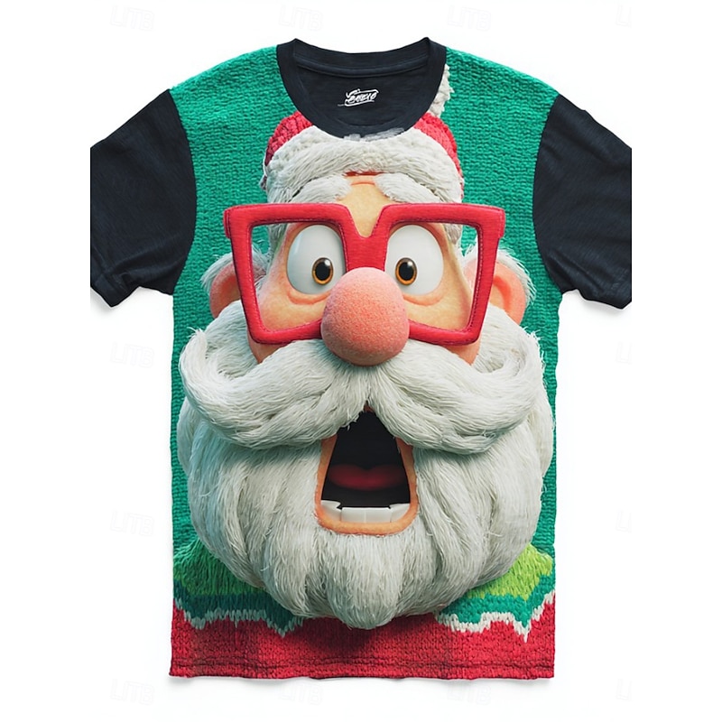 Christmas Women's T Shirt Graphic Santa Claus Vintage Stylish Classic Short Sleeve Crew Neck Round Neck Regular Tops Daily Print Black Blue Dark Green Green Fall Winter3