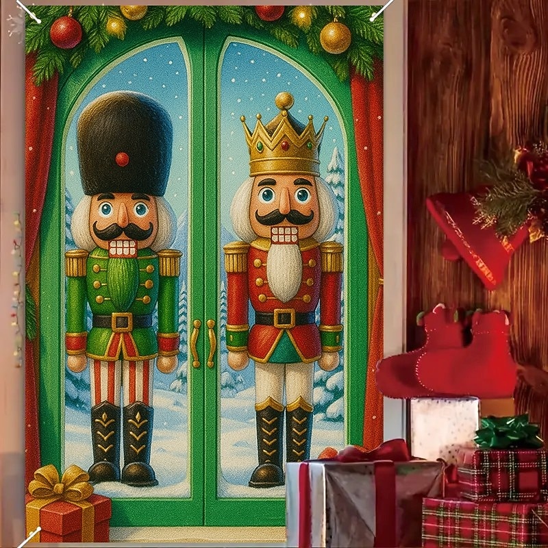 Christmas Nutcracker Curtain, 2025 Xmas Classic Toy Soldier Window Curtain Door Cover for Holiday Home Decor, Party Hanging Tapestry2