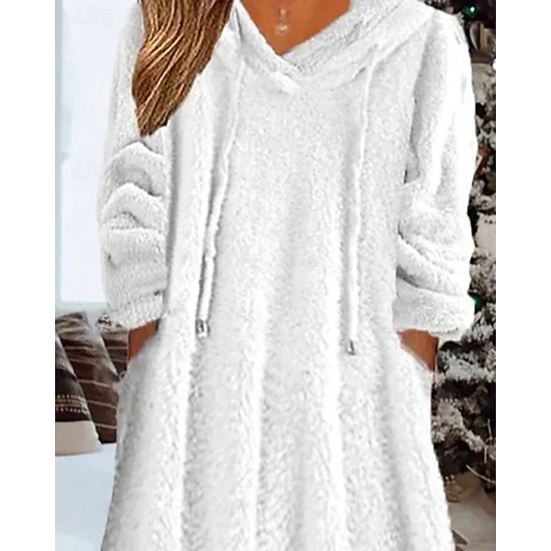 Women's Midi Dress Casual Dress Winter Dress Fashion Modern Daily Weekend Regular Fit Plain Long Sleeve Hooded White Winter Autumn2