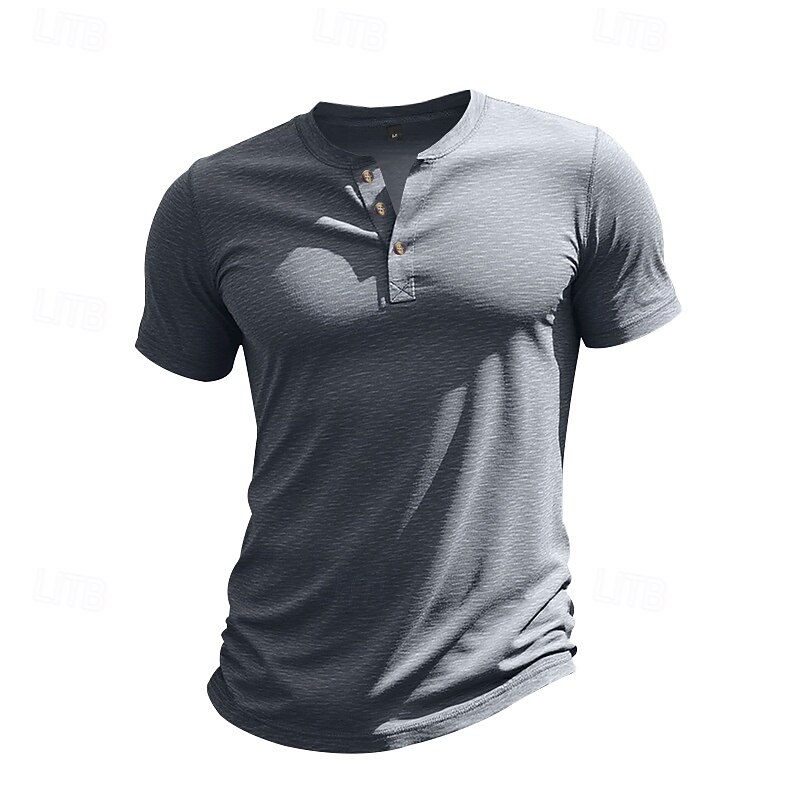 Men's T Shirt Henley Shirt Tee Short Sleeve Shirt Short Sleeve Henley Summer Spring Plain Fashion Designer Basic Buttons Vacation Street Going out Black White Yellow Top Tee for Men3