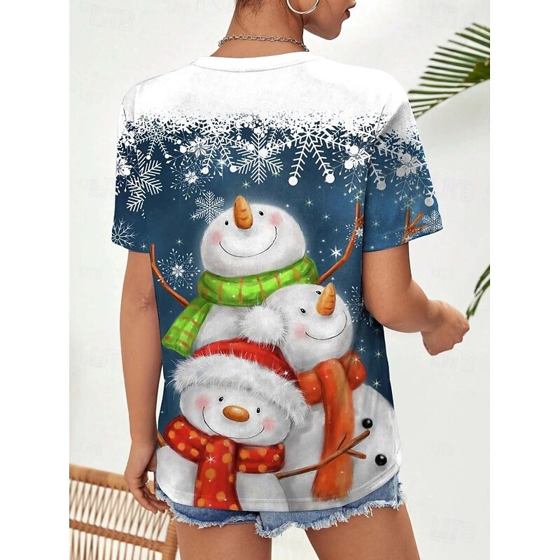 Christmas Women's T Shirt Graphic Santa Claus Vintage Stylish Classic Short Sleeve Crew Neck Round Neck Regular Tops Daily Print Black White Red Blue off-white Summer Spring Winter2