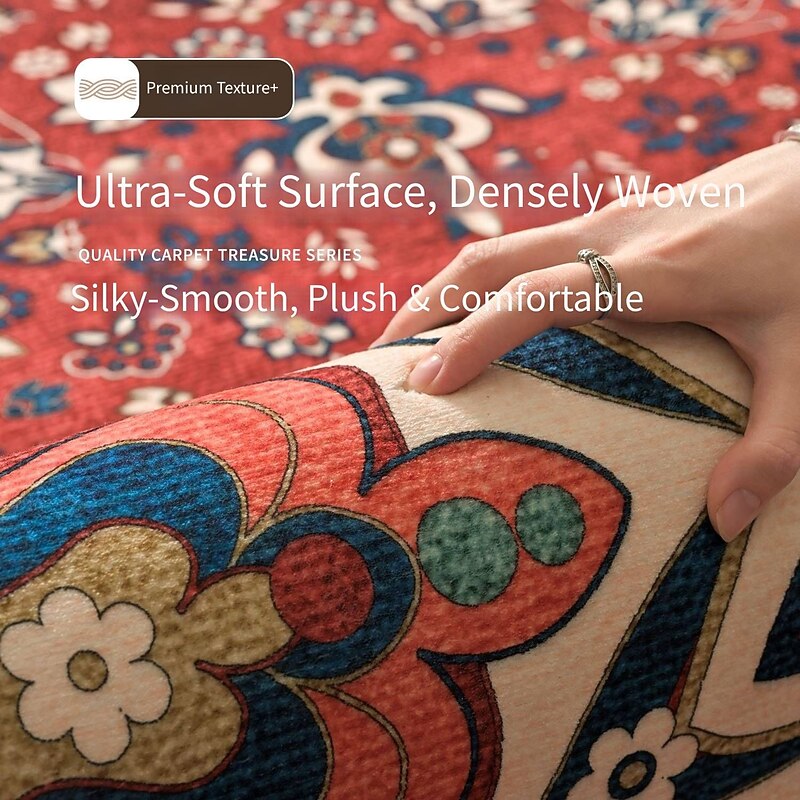 Persian Style Vintage Area Rug, Water-Resistant and Stain-Proof Carpet for Living Room or Bedroom, Large Full-Coverage Floor Mat, Distressed American Retro Design2