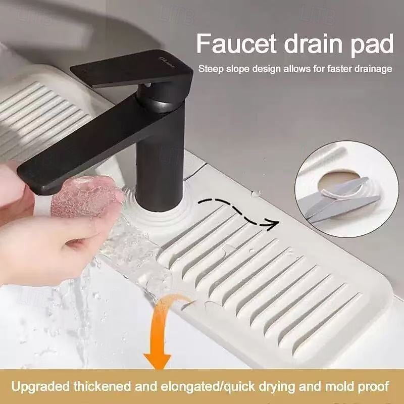 4 Pack Faucet Guard & Draining Mat, Kitchen Sink Splash Protector, Ideal for Kitchen and Bathroom, Stone Sink Tray, Quick-Dry Mat, Compact Sink Accessory and Bathroom Organizer3