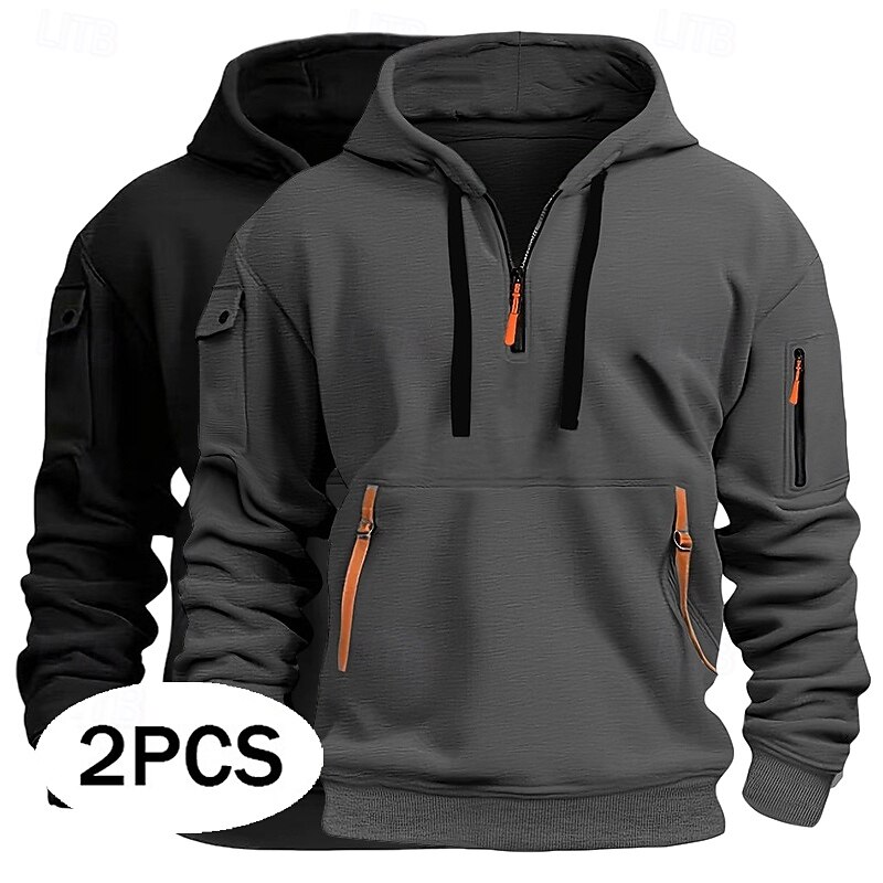 Men's Hoodie Quarter Zip Hoodie Tactical Hoodie Khaki+Black Light Gray+Blue Dark Gray+Black White+Light Gray Wine+Black Hooded Plain Zipper Sports & Outdoor Casual Daily Streetwear Cool Sportswear