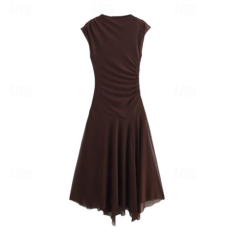 Women's Midi Dress Sheath Dress Chiffon Ruched Dress Fashion Modern Outdoor Holiday Going out Regular Fit Plain Sleeveless Crew Neck Black Pink Brown Spring Fall2