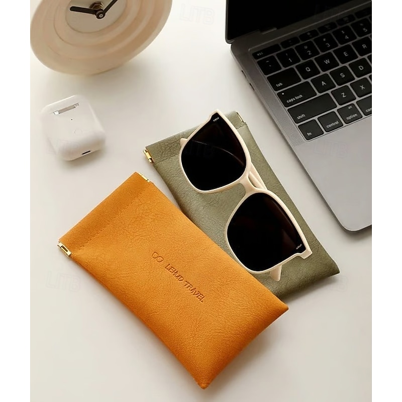Snap Closure Leather Organizer Pouch Portable Sunglasses Case Simple Solid Color Eyewear Holder Automatic Closing Glasses Bag Unisex Leather Clutch Protective Storage Pouch For Men Women2