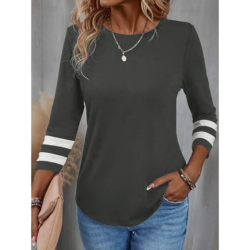 Women's T Shirt Plain Fashion Modern Casual Long Sleeve Crew Neck Regular Tops Daily Weekend Print Black Wine Blue Brown Gray Spring Fall Winter3
