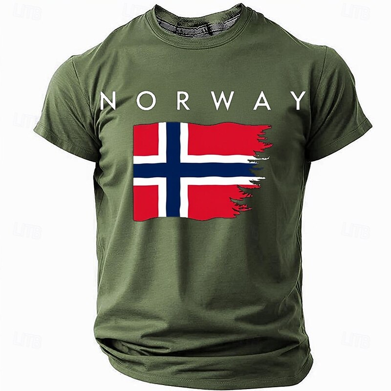 Men's Flag Norway T Shirt Short Sleeve T shirt 3D Print Crew Neck Shirt Street Style Party Birthday Street Black Blue Green Summer Spring Clothing Apparel S M L XL XXL XXXL2