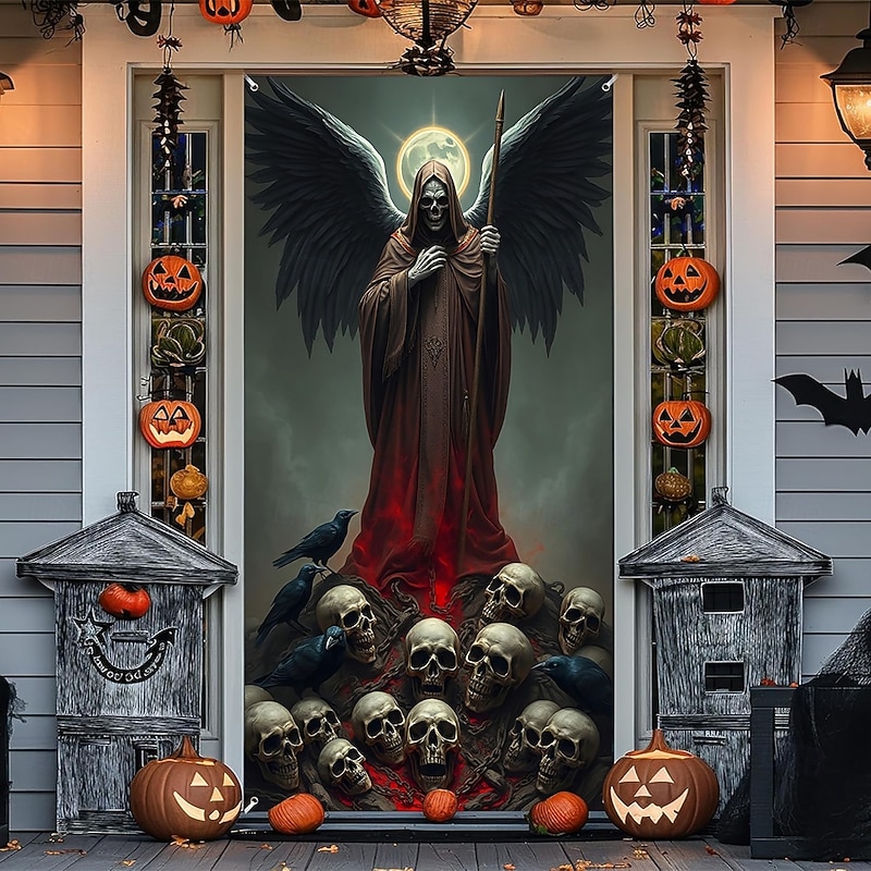 Halloween Posters Door Cover Outdoor Banners Grim Reaper 3D Dark Punk Gothic Style Party Dorm Teens Room College Dorm Guys Man Cave Frat Bedroom Shooting Backgrounds Home Decor