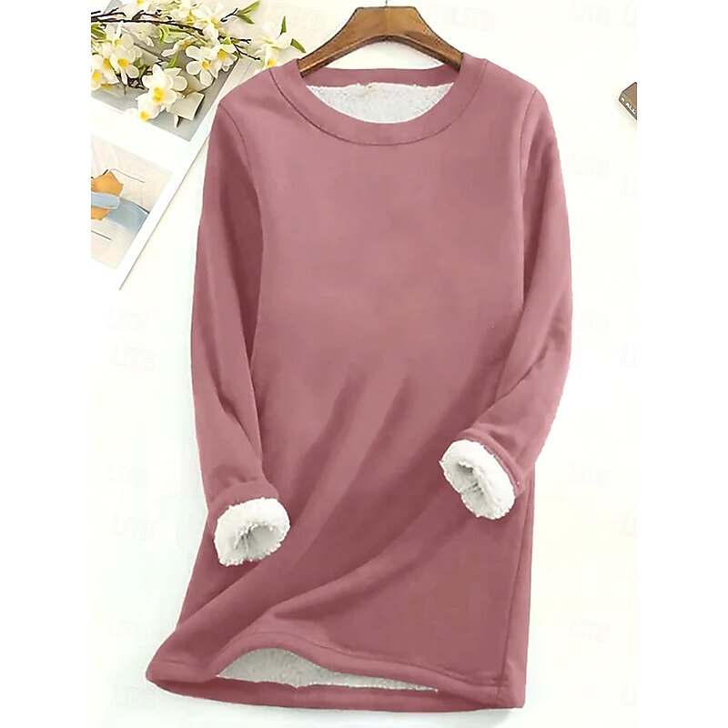 Women's Pullover Sweatshirt Plain Warm Casual Fuzzy Long Sleeve Crew Neck Round Neck Regular Tops Street Casual Light Pink Black Yellow Pink Blue Spring Fall Winter4