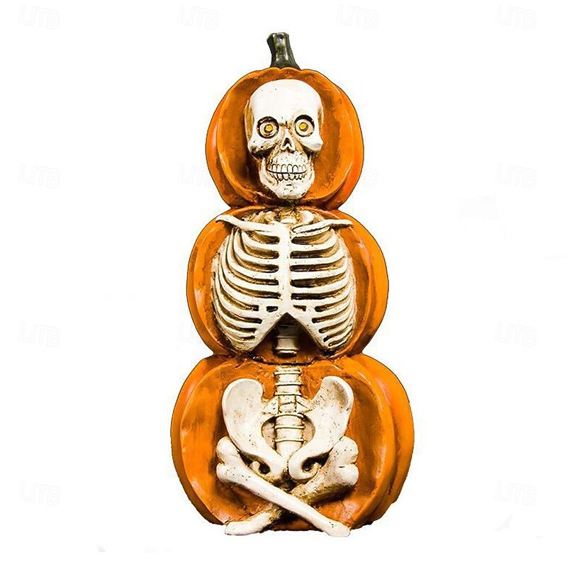 Halloween Decorations Pumpkin Skull Skeleton Desktop Ornaments Decoration for Halloween, Resin Material with LED Light Halloween Figurines Sculpture Decor4