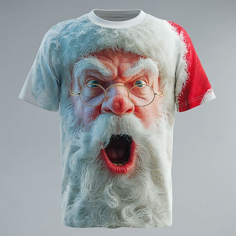 Christmas Men's Santa Claus 3D T Shirt Short Sleeve T shirt 3D Print Crew Neck Shirt Daily Designer Artistic Vacation Party Street White 1 Red 3 Red All Seasons Clothing Apparel S M L XL XXL XXXL 4XL2
